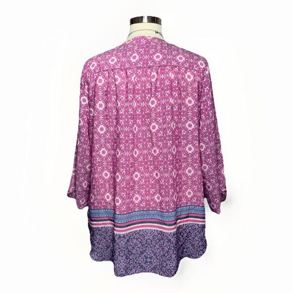 Kim Rogers Tunic Women’s Size 3X Pink Floral Top 3/4 Roll Tab Sleeve Boho - Picture 3 of 8